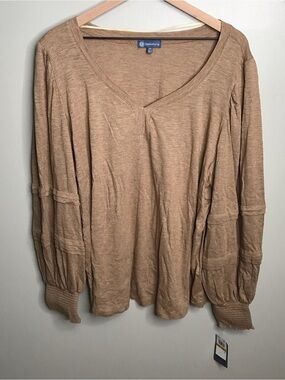 Democracy Tan V-Neck Balloon Sleeve Tunic Women’s Size 3X